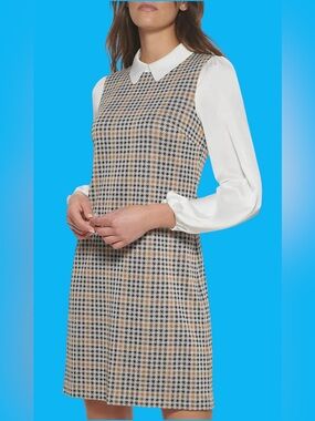 Tommy Hilfiger Plaid Shift Dress with White Collar and Sleeves size 6